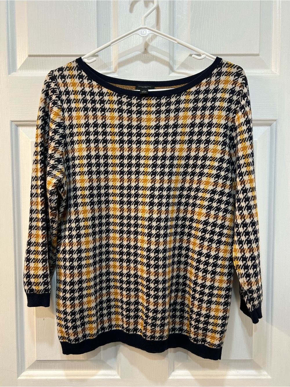 Ann Taylor Houndstooth Cotton Knit Sweater Size L Academia‎ Preppy Old Money